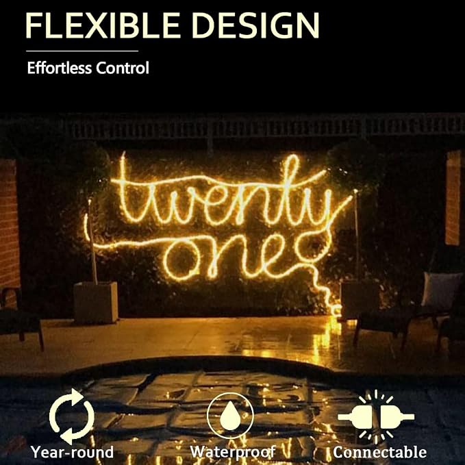 26FT LED Rope Lights Indoor Outdoor, Warm White Waterproof for Patio, Staircase, RV Camping - Flexible Linkable Lighting with Clips, Under Cabinet, Pathway, Garden & Christmas Decoration