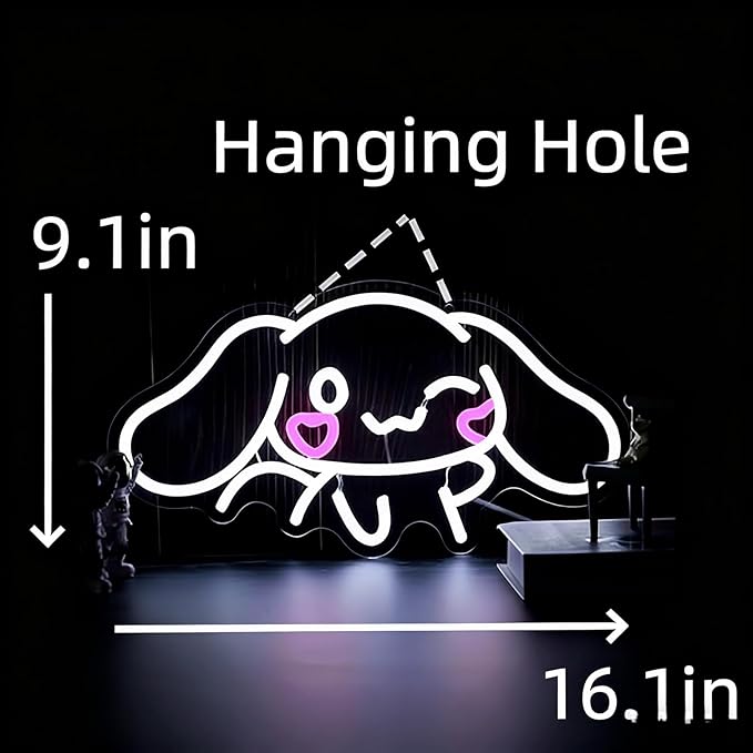 Cinnamoroll Neon Sign for Room Decor, USB Powered LED Lights with Dimmable, Japanese Cartoon Dog Neon Signs, Cute Night Light Gifts for Children (16.1"L x 9.1"W)
