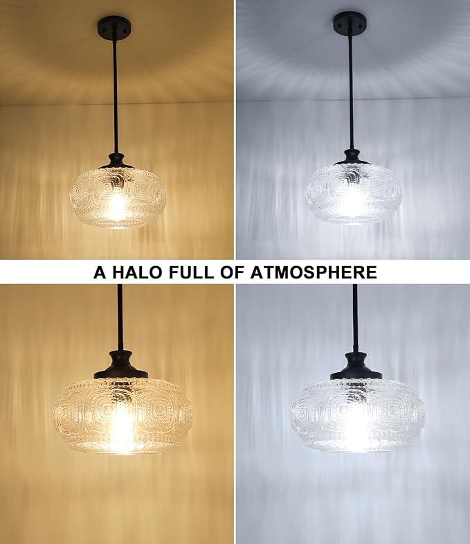 Semi Flush Mount Ceiling Light, Pendant Lights Kitchen Island | 12" Large Glass Shade, Modern Pendant Light Adjustable Hanging Light for Kitchen Island Dining Room Bedroom Hallway Bathroom