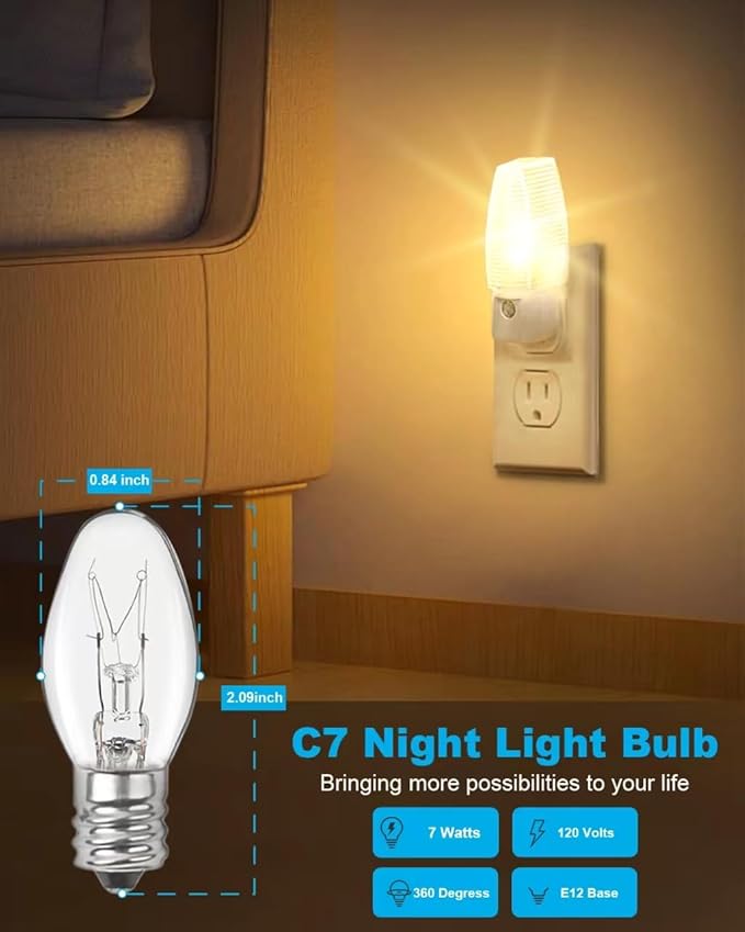Night Light Bulb Warm White Replacement Bulbs - E12 Light Bulbs - 7Watt Incandescent Bulbs - 15 Packs, Warm White Glow - Dimmable (Night Light Bulbs 7 Watt)
