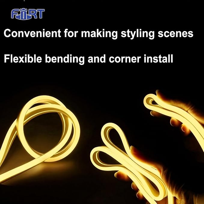 FORT LED Neon Rope Lights 32.8FT 10M 120V AC Plug-in LED Strip Lights Connectable Waterproof Led Light Strip for Indoor/Outdoor Use, Warm White Neon Lights for Party Wedding Home Decoration ETL