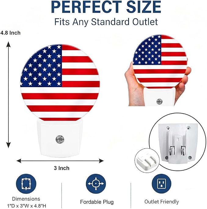 Decorative Night Lights Patriotic Plug-in Nightlight Auto Light Sensors | American Night Lights Plug into Wall LED Lamp Dusk-to-Dawn Auto Sensor for Bedroom Kitchen Toilet Hallway, Energy Saving