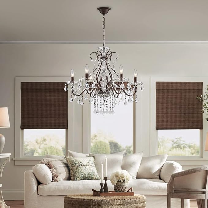 Saint Mossi 6 Light Crystal Chandelier Light Fixture Modern Chandelier Crystal Lighting, Crystal Pendant Raindrop Chandelier for Dining Room,Bedroom,Living Room,H23 x D24, 6-Light