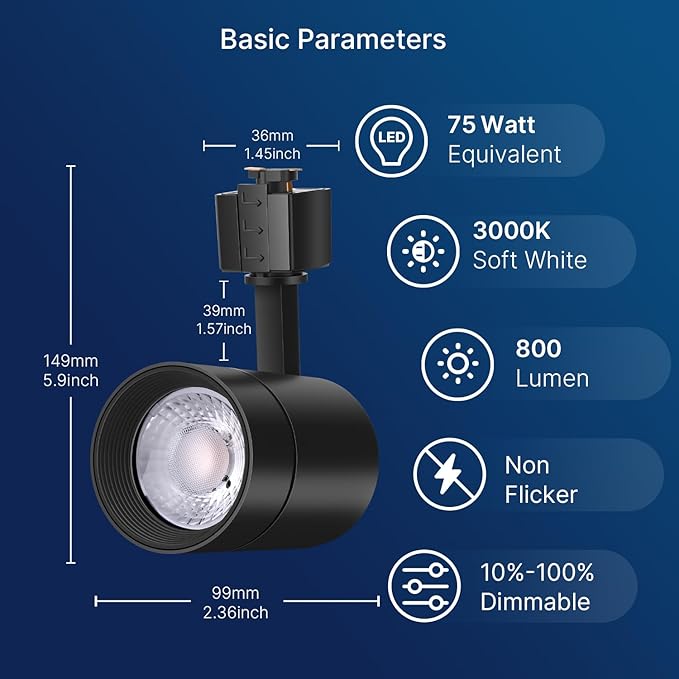 FLSNT LED Track Lighting Heads for Juno Track, 75W Equivalent Dimmable LED Track Light Heads, 12W 24° LED Spotlight Light, CRI90, 800LM, 3000K Soft White, Black, 6 Pack