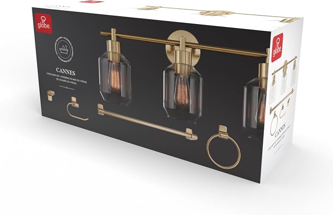Globe Electric 51638 3-Light Vanity All-in-One Bathroom Set, 5 Piece Gold Finish