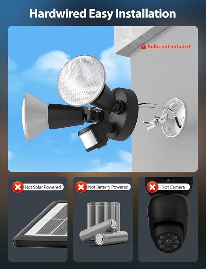 Onforu 2 Pack Motion Sensor Outdoor Lights, Dusk to Dawn Flood Light Fixture, Adjustable Dual PAR38 Heads, Hardwired Floodlight, E26 Base, 300W Max for Garage, Driveway, Yard, Porch, Black