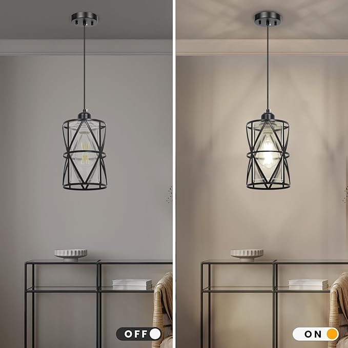 Black Pendant Lights Kitchen Island, Pendant Light with Clear Glass Shade, Modern Hanging Light Fixture, Adjustable Cord Length, Easy Install, Ceiling Light for Kitchen Island, Foyer, Dining Room