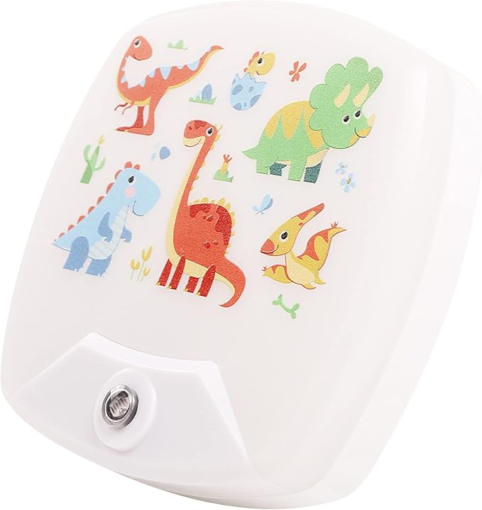 2 Pack - Cartoon Dinosaur LED Plug-in Night Light for Kids - Wall Lamp Take Good Care Children Sleep Light Sensor Auto Controlled Nightlights for Baby Nursing B