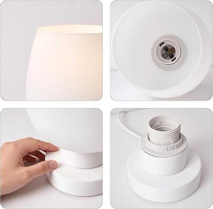 Touch Table Lamp with 3 Way Dimmable for Bedroom Nightlight Living Room, Modern Desk Lamp with LED Bulb, White Opal Glass Lamp Shade, Metal Base