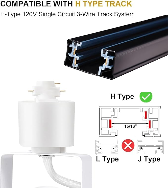 White Track Lighting Heads H Type LED Track Light Heads Dimmable Rail Ceiling Spotlight Fixtures Accent Art Task,2700K-6500K Stepless Dimming,Flicker Free CRI90+ 24°10W 1000LM,16 Pack