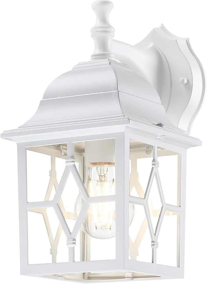 Outdoor Wall Light Fixture, Rustproof Aluminum, Glass | Large Exterior Porch Light Wall Sconce Lantern for House, Patio, Garage, Waterproof, E26 Socket 60W Max, White