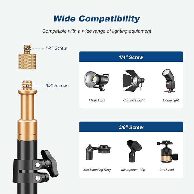 Godox Light Stand 210CM/83.9 in Extendable Photography Light Stand with 1/4” & 3/8” Universal Screw Reversible Portable Studio Lighting Tripod with Carry Bag Portable for Strobe Light Camera Softbox