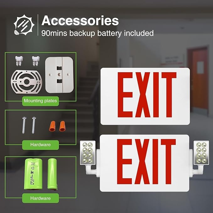 FREELICHT 4 Pack LED Double-Sided Exit Sign with Emergency Lights, Adjustable LED Emergency Exit Lights with Battery Backup, Hard Wired, UL Certified, AC 120/277V