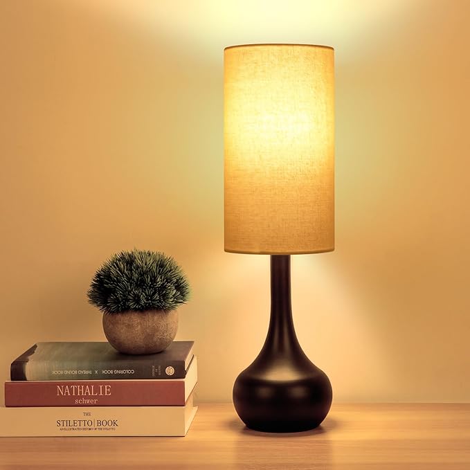 Touch Table Lamp for Nightstand, 3-Way Dimmable, Space Saving & No Assembly Required, Upgraded Small Droplet Vintage Black Bedside Lamp for Bedroom, Living Room, Office (Bulb Included)