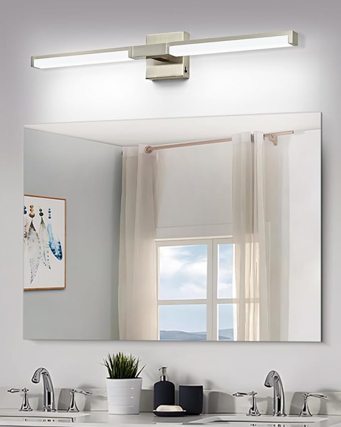 Modern Bathroom Light Fixtures Over Mirror, 32 Inch Brushed Nickel Vanity Light Bar for Bathroom, 16W 5CCT Diammable Wall Light - 2Pack