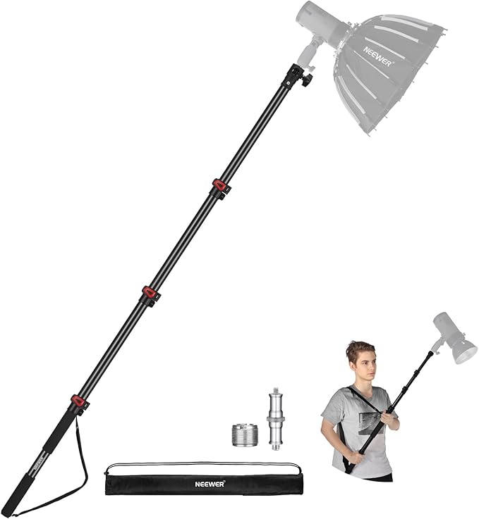 NEEWER 7.5ft/230cm Handheld Light Stand, Portable Telescopic Aluminum Photography Lighting Stand with 1/4" 3/8" 5/8" Screw/Flip Lock/Shoulder Strap for Strobe Light Flash, Max. Load 11LB/5KG, MS-230C | Handheld Light Stand, 1/4" 3/8" 5/8" Screw, Flip L...