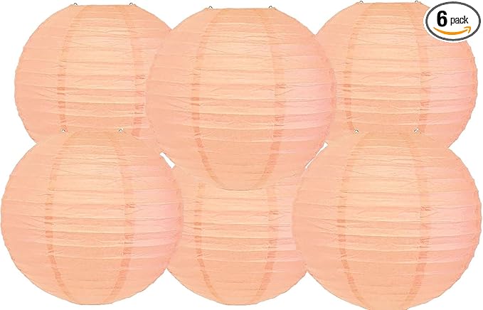 Pack of 6 Round Paper Lantern Lamp Paper Lanterns Party Decorations (Peach, 8"/20CM)