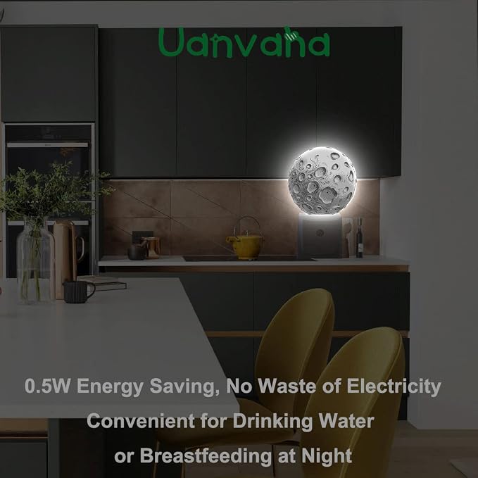 Big Silver Moon Nightlight Solar System Satellite Plug-in Night Lights with Dusk-to-Dawn Sensor for Bedroom, Bathroom and Living Room 0.5W Sleep Friendly for Women/Girls/Boys