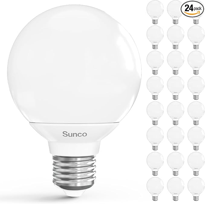 Sunco 24 Pack G25 LED Light Bulbs, Vanity Globe Bathroom Light Bulb, 450 LM, 4000K Cool White, 6W (40W Equivalent), Dimmable Mirror Vanity Decorative Bulb, E26 Base UL
