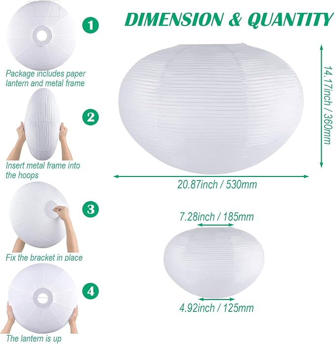 White Paper Lanterns, 20.87" Noguchi Paper Lantern Lamp shade, 1 Pack | Large Hanging, Chinese/Japanese Rice Paper Lantern Pendant Light, Handmade, for Home Decor Ceiling Lampshade