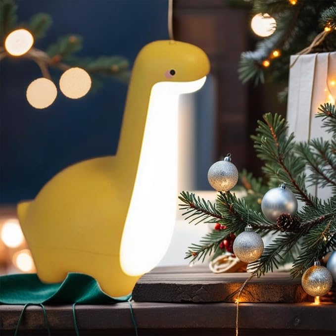 Dinosaur Night Lamp, Dimmable Bedside Night Light USB Rechargeable, Kids Bedroom Sleep Light, Cute Gifts for Girls, Boys, Teens, Friends Birthday, Holiday, Christmas, Yellow