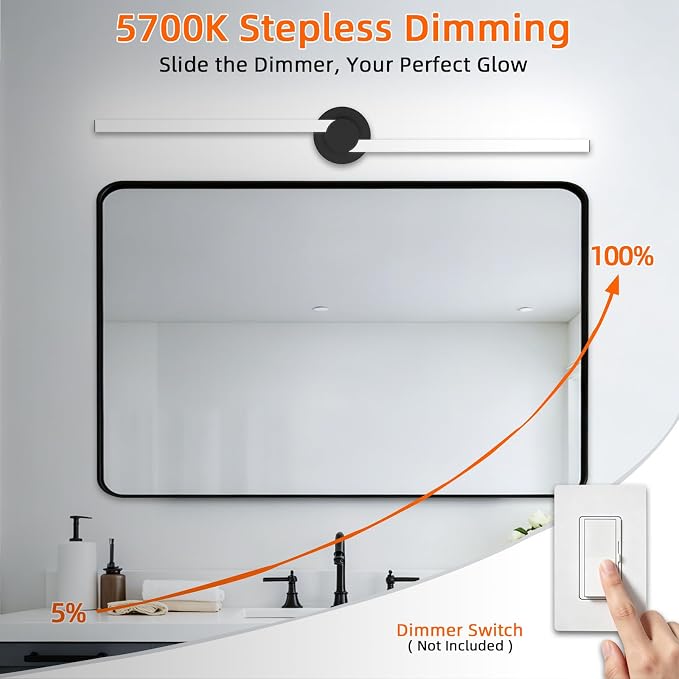 Bathroom Lighting Fixtures Over Mirror: 40 Inch Rotatable Bathroom Vanity Light ETL Listed - Modern Black Vanity Lighting Fixtures 5700K Cool White 3700LM 45W IP44 - LED Vanity Light Dimmable(2 Pack)
