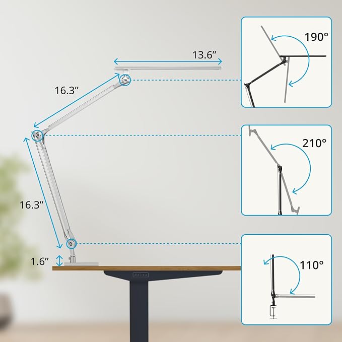UPLIFTDESK E7 LED Desk Lamp – Adjustable 3 Color Modes, Dimmable Home Office Desk Light for Standing Desk, Dual Monitors, Aluminum Task Lamp (Silver Lamp, Silver Base)