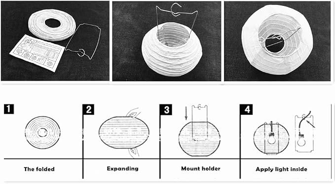Folding Round Paper Lantern Reusable Chinese/Japanese Style Hanging Ornament Lamp Cover for Garden Birthday Party Decoration Supplies(White,10pcs Assorted Sizes)