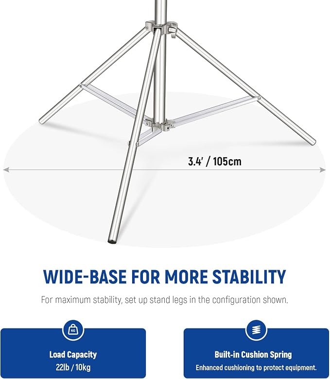 NEEWER 9.2ft/2.8m Stainless Steel Light Stand, Spring Cushioned Heavy Duty Photography Tripod Stand with 1/4” to 3/8” Universal Screw Adapter for Strobe,LED Video Light,Ring Light,Monolight, Softbox