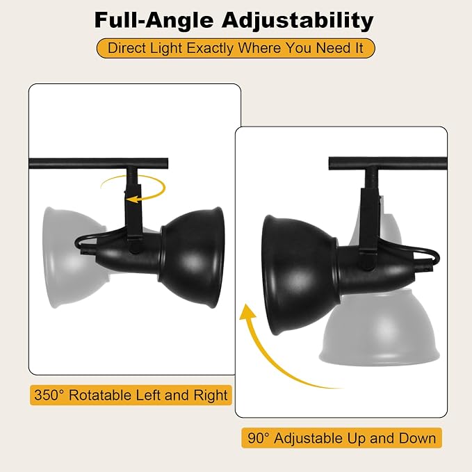HiBay LED Track Lighting Fixtures, Rotatable 2-Light Spot Light Black | Ceiling Wall Mount, Industrial Track Light Spotlight for Kitchen, Living Room, Hallway, E26 Base (Bulbs Not Included)