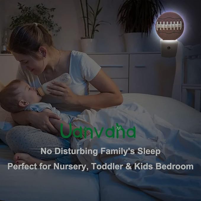 Night Lights Plug into Wall American Football Laces Close Up Night Light Dusk to Dawn Sensor LED Lighting for Bedroom Bathroom Living Room, 0.5W Sleep Friendly