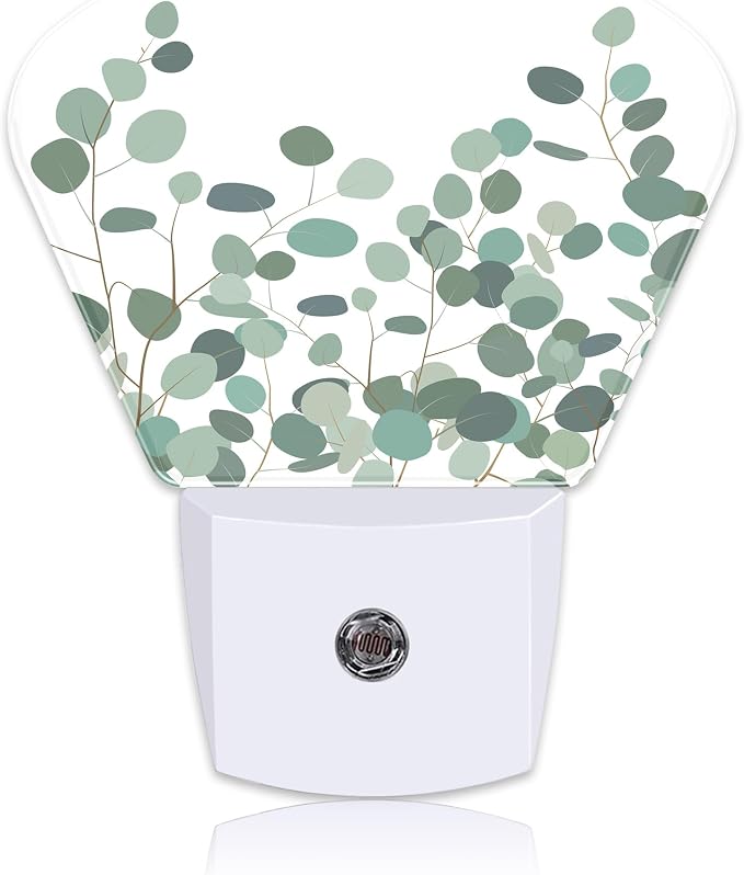 Green Eucalyptus Night Light for Kids Girls Boys, Watercolor Eucalyptus LED Night Light Plug into Wall with Dusk to Dawn Sensor for Room, Hallway, Kitchen, Bathroom, Stairs Decor