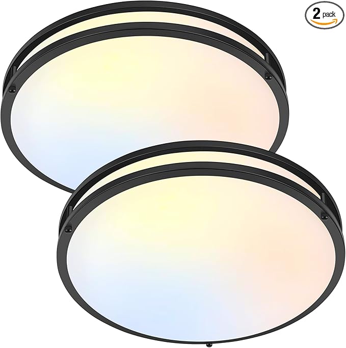 16 Inch LED Flush Mount Ceiling Light Fixture 2PACK, Dimmable 5CCT Selectable 2700K Warm White-6500K Super Bright Daylight White, 50W 6000LM Round Black Ceiling Lamps for Living Room Bedroom Kitchen