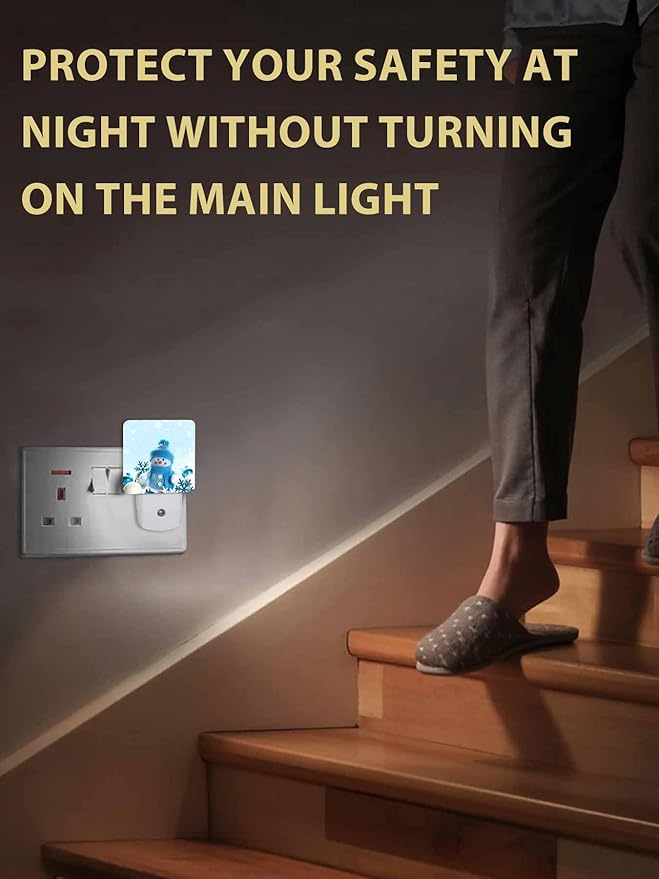Snowman Night Lights Plug into Wall LED Night Light Christmas Cute Doll Snowflake Automatic Dimmable Dusk-to-Dawn Square Shaped Smart Nightlight for Bathroom/Bedroom