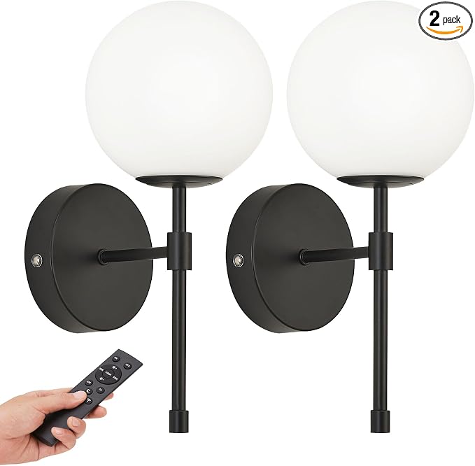 Battery Operated Wall Sconces, Matte Black 3 Color Dimmable Set of 2