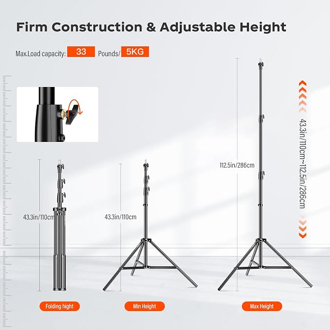 Godox Light Stand 112in/9.3' Photography Light Stand Heavy Duty with 1/4” to 3/8” Universal Screw Carry Bag Portable for Photography Studio Portrait Shooting