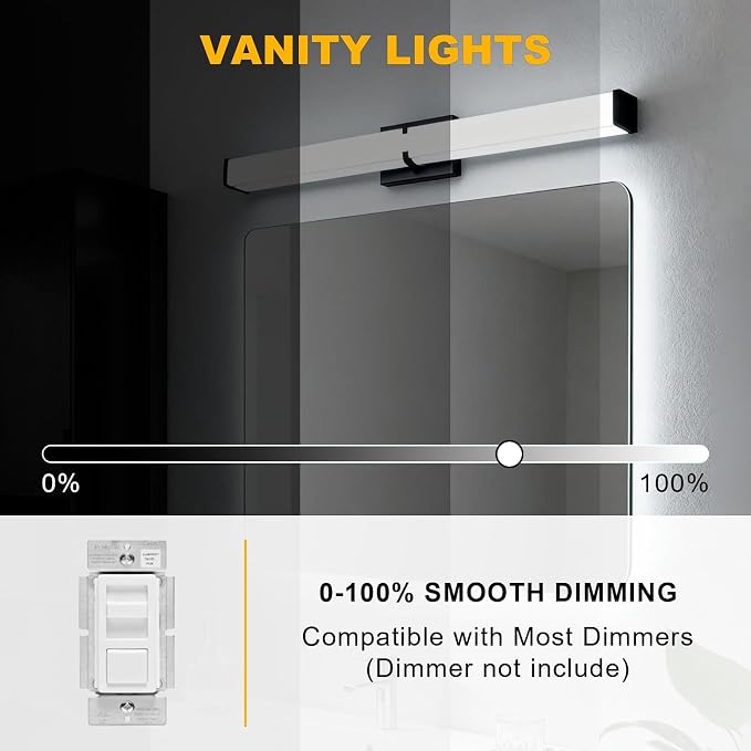 Bathroom Light Fixtures: 31.5 Inch ETL Certified LED Bathroom Vanity Light 5700K Cool White 36W 2500LM - Modern Black Vanity Light Dimmable with Clear Shade - Bathroom Lighting Fixtures Over Mirror