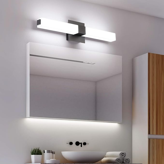 ZUZITO Black Bathroom Light Fixture - 24in Modern LED Vanity Light Bar - Dimmable Lighting Fixtures Over Mirror for Bath 6000K Cool White 6000K
