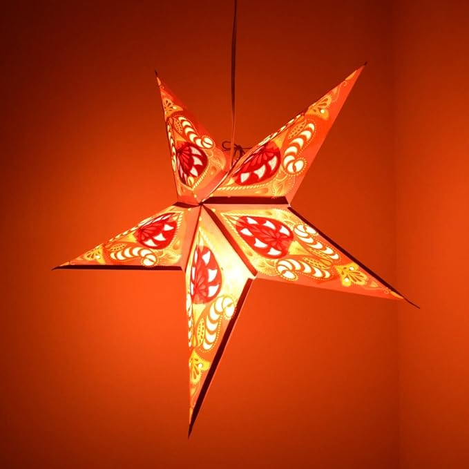 Ganasha Red Paper Star Lantern with 12 Foot Power Cord Included
