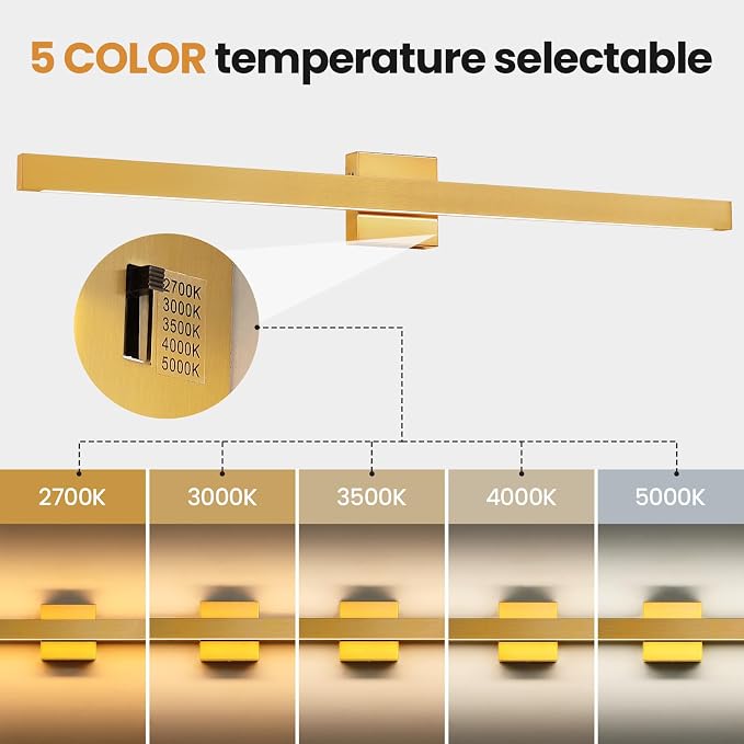 Modern Bathroom Lighting Fixtures Over Mirror, 39 Inch 30W Gold Vanity Light Bar for Bathroom, Dimmable 5CCT LED Bathroom Wall Light Fixtures