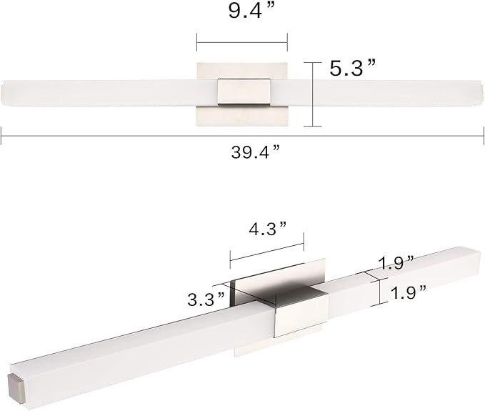 ZUZITO Bathroom Vanity Lighting fixtures 39.4" LED Satin Nickel Steel Frosted White Acrylic Shade Cool White Light 6000K for Bathroom