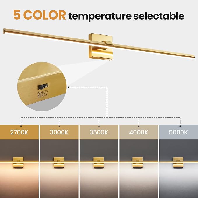 Modern Bathroom Light Fixtures Over Mirror - 39 Inch Brushed Gold Vanity Light Bar 28W Dimmable 5CCT LED Vanity Lights for Bathroom Mirror Cabinets Bedroom