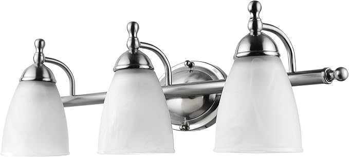 Globe Electric 50783 23" 3-Light Vanity Light, Satin Nickel, Alabaster Glass Shades, Beauty Room Accessories, Bathroom Lights Over Mirror, Makeup Mirror Lights, Wall Light