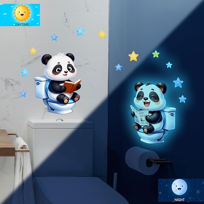 Glow in The Dark Wall Stickers Cartoon Animal Night Blue Light Wall Decals Cute Panda Peel and Stick Decor for Kids Room Bathroom