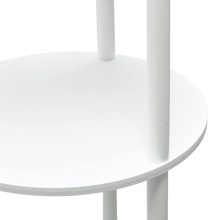 Simple Designs 62.5" LF2010-WHT Round Modern Shelf Etagere Organizer Storage Floor Lamp with 2 USB Charging Ports, 1 Charging Outlet and Linen Shade for Living Room Bedroom Office, White