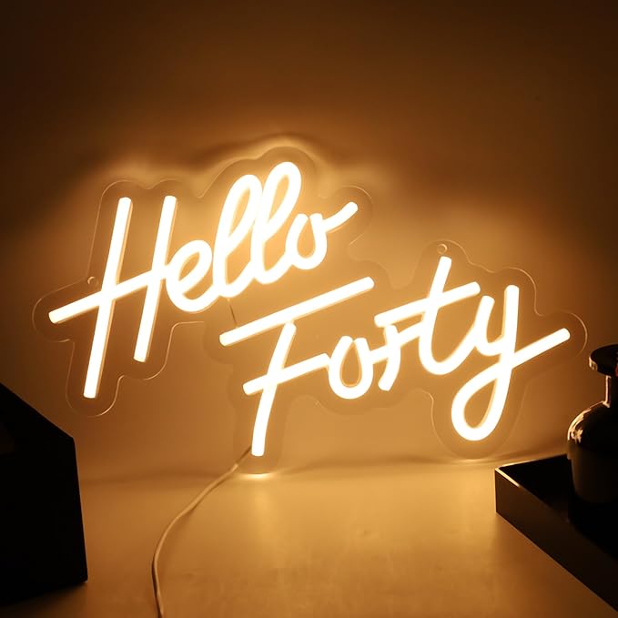 Hello Forty Neon Sign 40th Birthday Decorations for Women Happy Birthday Neon Sign 40th Gifts Wall Decor Happy Birthday Light Up Sign