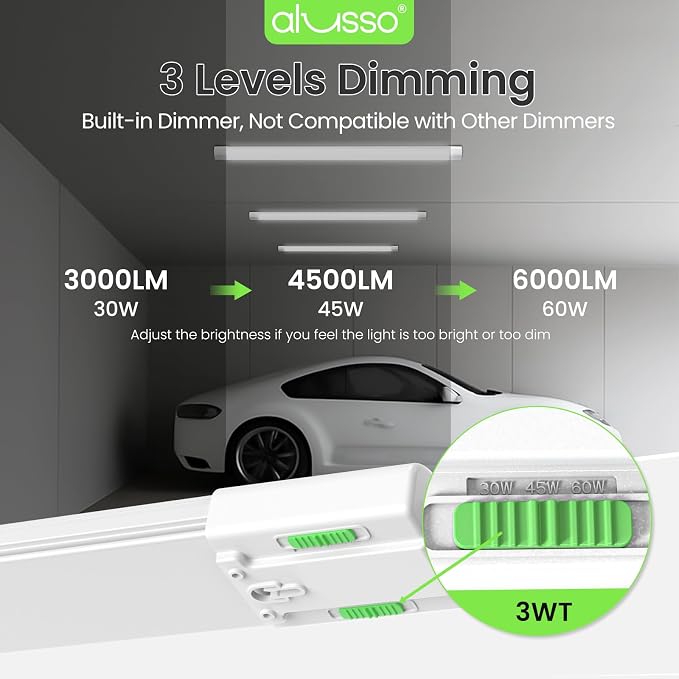 ALUSSO® LED Shop Lights 4FT for Garage, 6000LM Super Bright, Adjustable 2700K-6500K Color Temperature, 120V, Warm to Cool Daylight Linkable Shop Lights for Workshop, 4 Pack