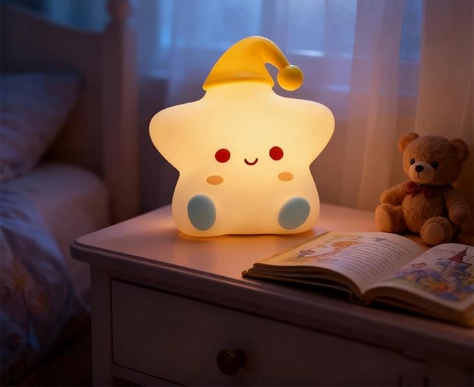 Tap Control Cute Cartoon Silicone USB Rechargeable Night Light, Squeeze Soft Silicone Animal Timing Bedside Sleep Lamp