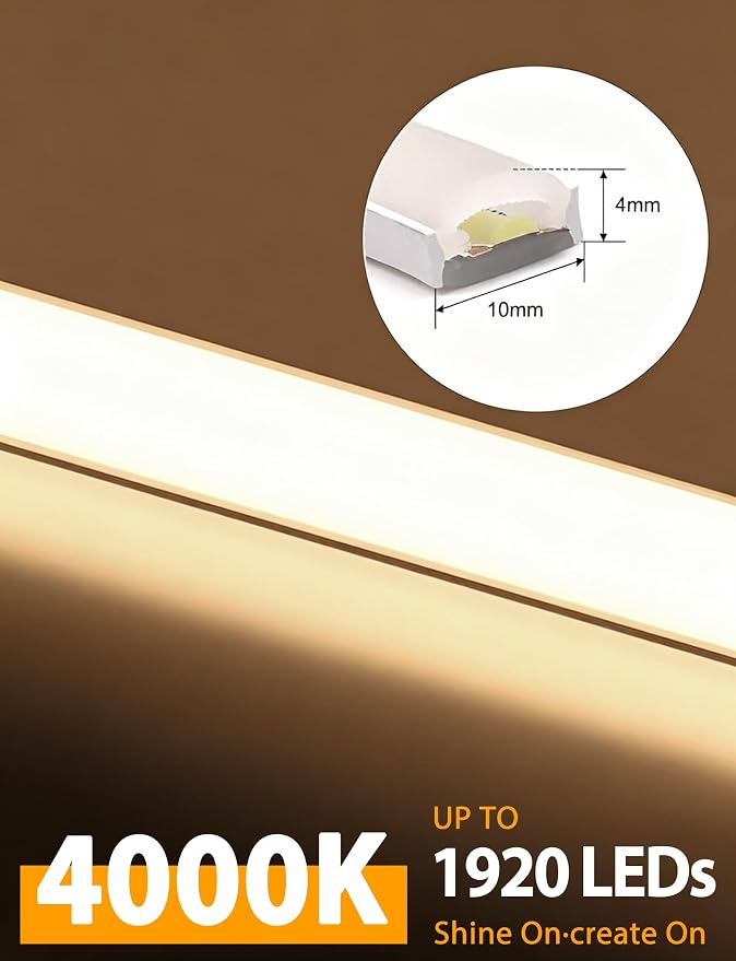 Lamomo COB LED Strip Lights 20Ft, Neutral White Dimmable Self-Adhesive Led Rope Light with Remote, Flexible Cuttable Waterproof 4000K Silicone Neon Tape Light for Bedroom, Indoor, Cabinet, 10mm Width