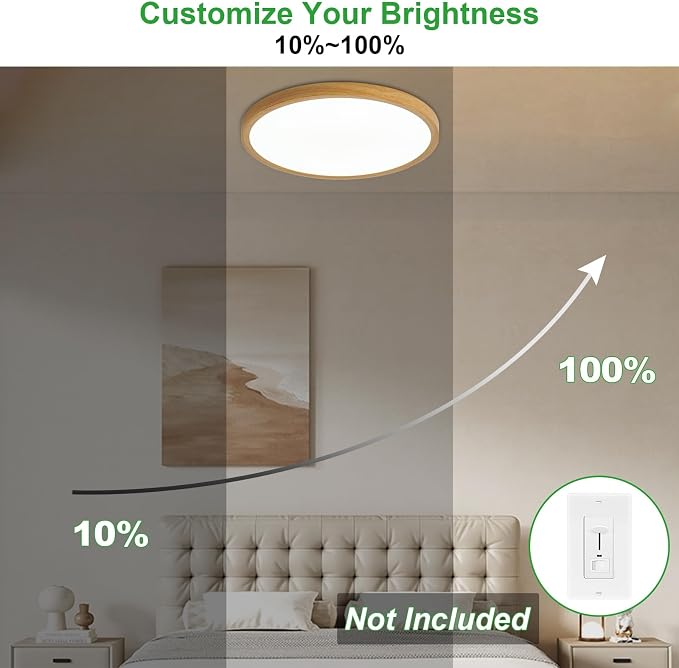 LED Flush Mount Ceiling Light: 12 inch 1Pack Super Slim Dimmable & 5CCT (2700-6500K) Kitchen Lighting Fixtures Ceiling - 24W Wooden Low Profile Ceiling Lamp for Bedroom Garage Hallway
